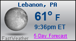 Weather Forecast for Lebanon, PA