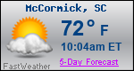 Weather Forecast for McCormick, SC
