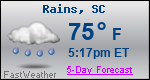 Weather Forecast for Rains, SC