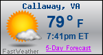 Weather Forecast for Callaway, VA