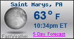 Weather Forecast for Saint Marys, PA