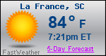 Weather Forecast for La France, SC