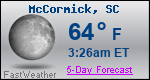 Weather Forecast for McCormick, SC