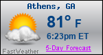 Weather Forecast for Athens, GA