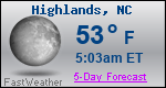 Weather Forecast for Highlands, NC