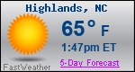Weather Forecast for Highlands, NC